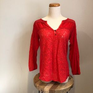 Lucky Brand Red 3/4 Sleeve Top